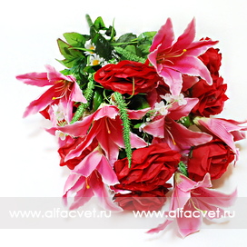 искусственные цветы роза-лилия цвета красный с розовым 42